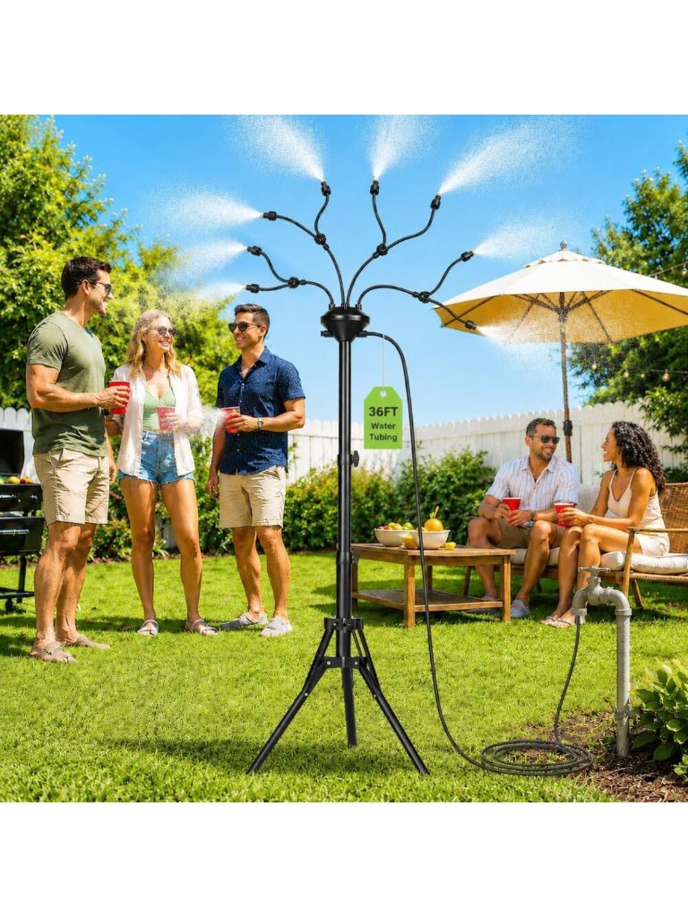 Adjustable Outdoor Misting System with 8 Nozzles, 36FT Leak-Resistant Tubing